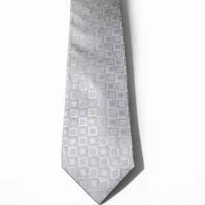 Michael Kors 100% Silk Necktie Silver Gray Black Plaid Geometric Square